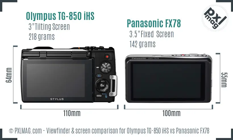 Olympus TG-850 iHS vs Panasonic FX78 Screen and Viewfinder comparison