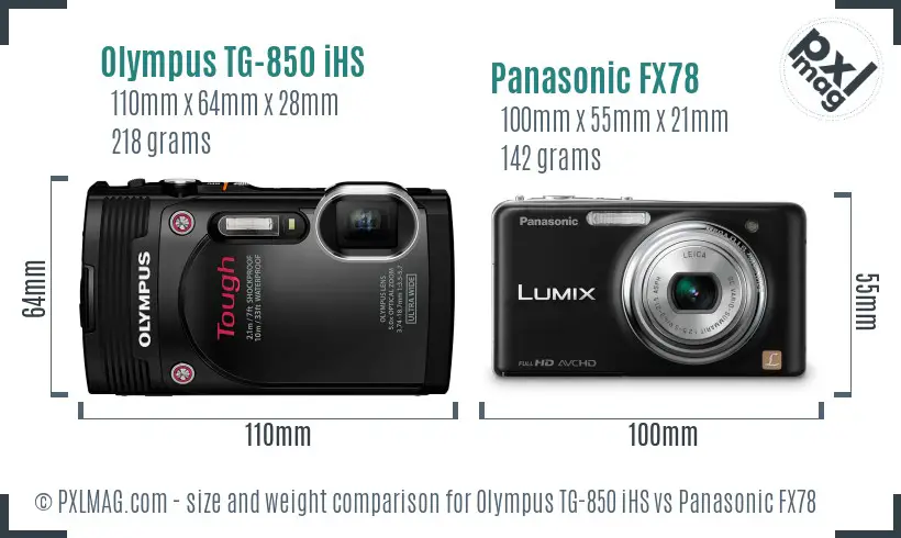 Olympus TG-850 iHS vs Panasonic FX78 size comparison