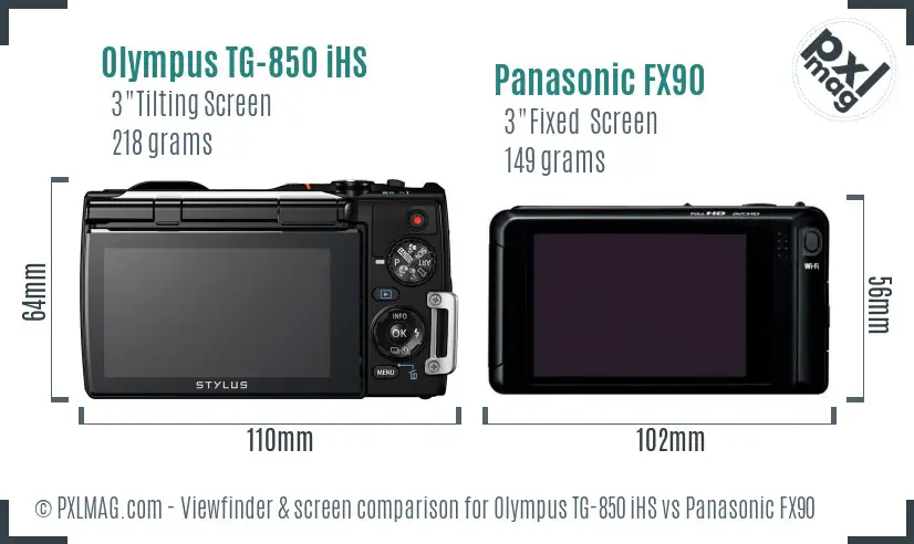 Olympus TG-850 iHS vs Panasonic FX90 Screen and Viewfinder comparison