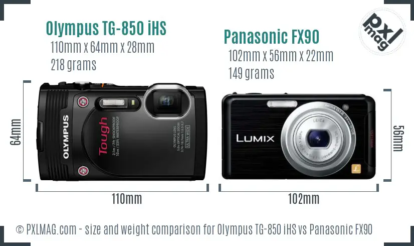 Olympus TG-850 iHS vs Panasonic FX90 size comparison