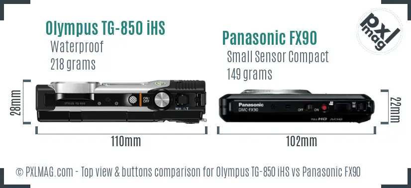 Olympus TG-850 iHS vs Panasonic FX90 top view buttons comparison