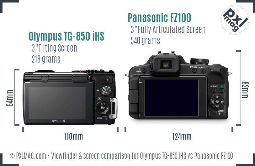 Olympus TG-850 iHS vs Panasonic FZ100 Screen and Viewfinder comparison