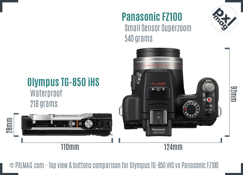 Olympus TG-850 iHS vs Panasonic FZ100 top view buttons comparison