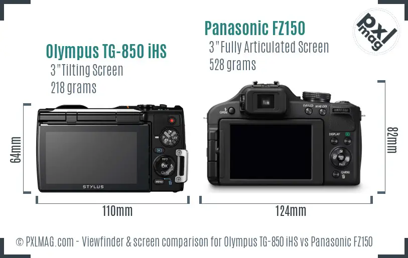 Olympus TG-850 iHS vs Panasonic FZ150 Screen and Viewfinder comparison Olympus TG-850 iHS vs Panasonic FZ150 Screen and Viewfinder comparison