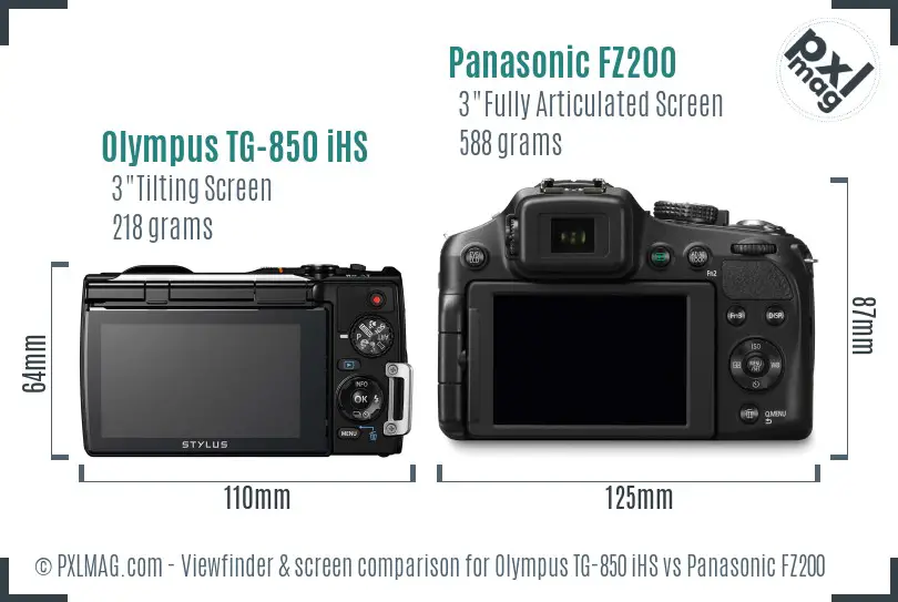 Olympus TG-850 iHS vs Panasonic FZ200 Screen and Viewfinder comparison Olympus TG-850 iHS vs Panasonic FZ200 Screen and Viewfinder comparison