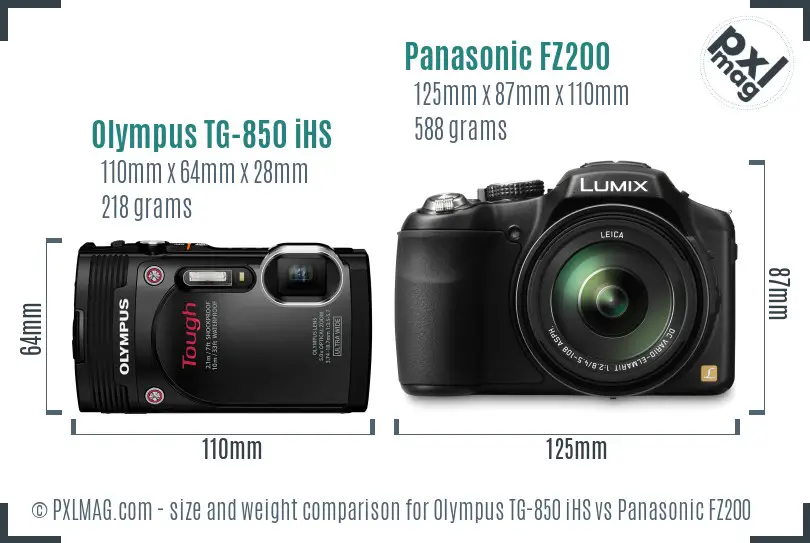 Olympus TG-850 iHS vs Panasonic FZ200 size comparison Olympus TG-850 iHS vs Panasonic FZ200 size comparison