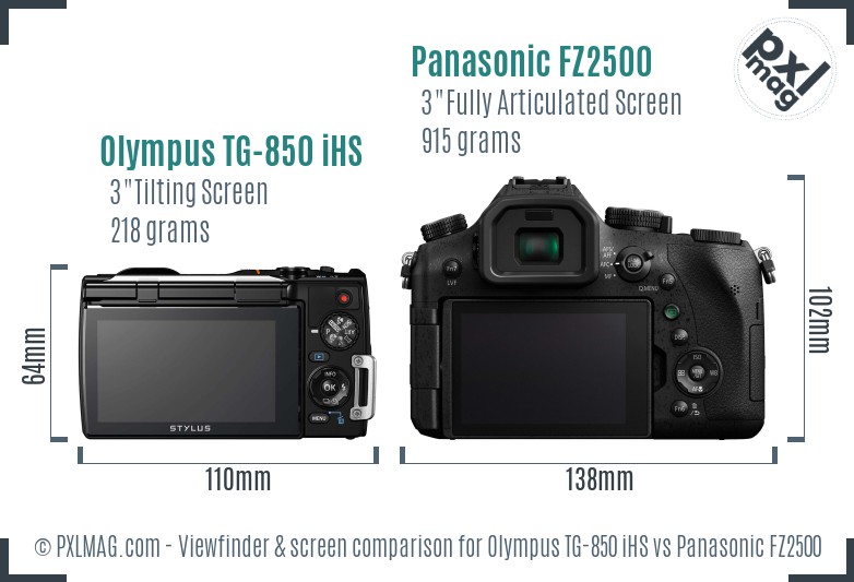 Olympus TG-850 iHS vs Panasonic FZ2500 Screen and Viewfinder comparison