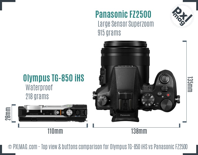 Olympus TG-850 iHS vs Panasonic FZ2500 top view buttons comparison
