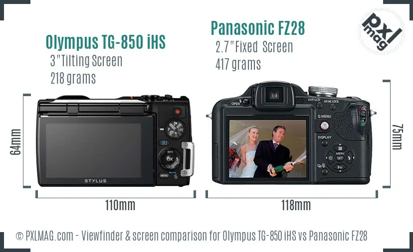 Olympus TG-850 iHS vs Panasonic FZ28 Screen and Viewfinder comparison Olympus TG-850 iHS vs Panasonic FZ28 Screen and Viewfinder comparison