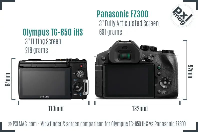 Olympus TG-850 iHS vs Panasonic FZ300 Screen and Viewfinder comparison