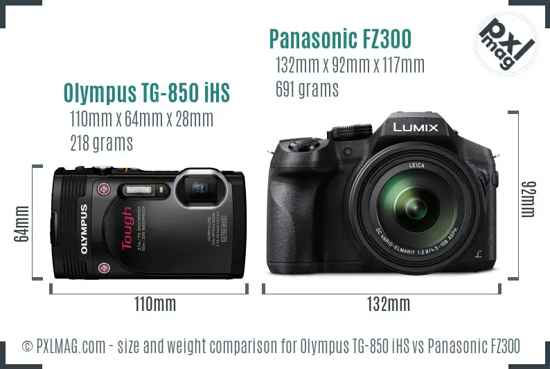 Olympus TG-850 iHS vs Panasonic FZ300 size comparison