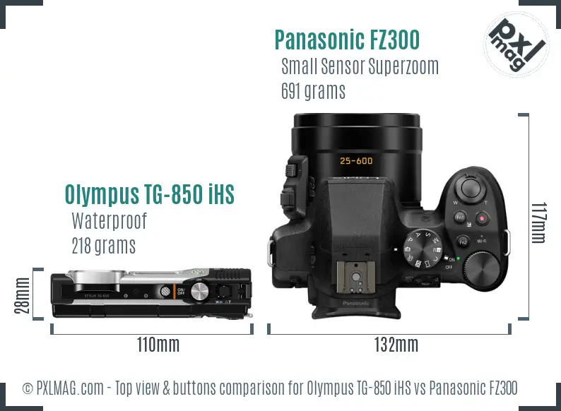Olympus TG-850 iHS vs Panasonic FZ300 top view buttons comparison