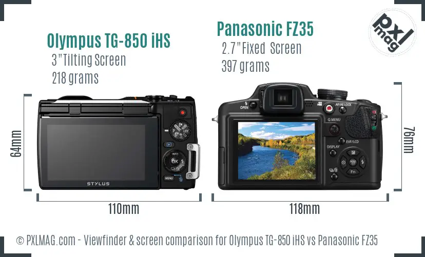 Olympus TG-850 iHS vs Panasonic FZ35 Screen and Viewfinder comparison