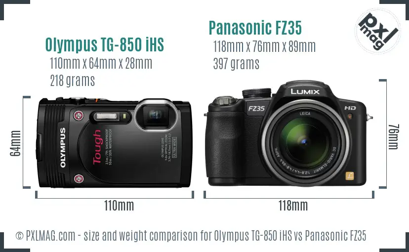 Olympus TG-850 iHS vs Panasonic FZ35 size comparison