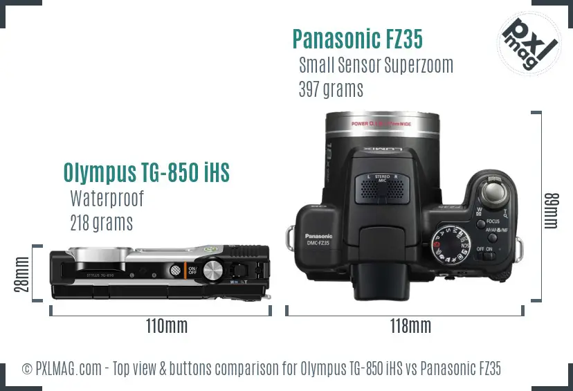 Olympus TG-850 iHS vs Panasonic FZ35 top view buttons comparison