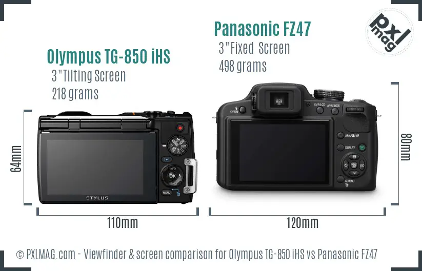 Olympus TG-850 iHS vs Panasonic FZ47 Screen and Viewfinder comparison Olympus TG-850 iHS vs Panasonic FZ47 Screen and Viewfinder comparison