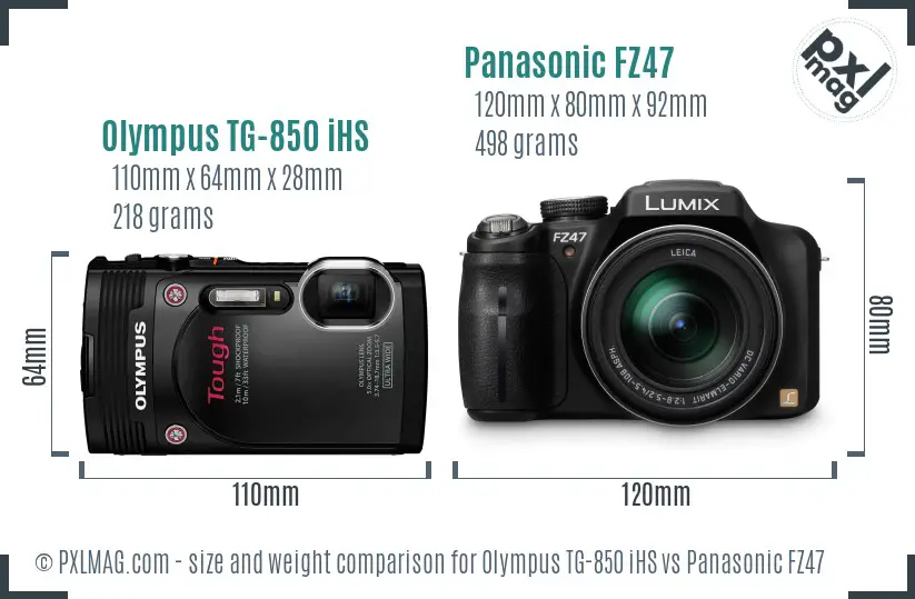 Olympus TG-850 iHS vs Panasonic FZ47 size comparison Olympus TG-850 iHS vs Panasonic FZ47 size comparison