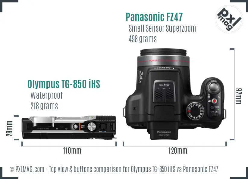 Olympus TG-850 iHS vs Panasonic FZ47 top view buttons comparison Olympus TG-850 iHS vs Panasonic FZ47 top view buttons comparison