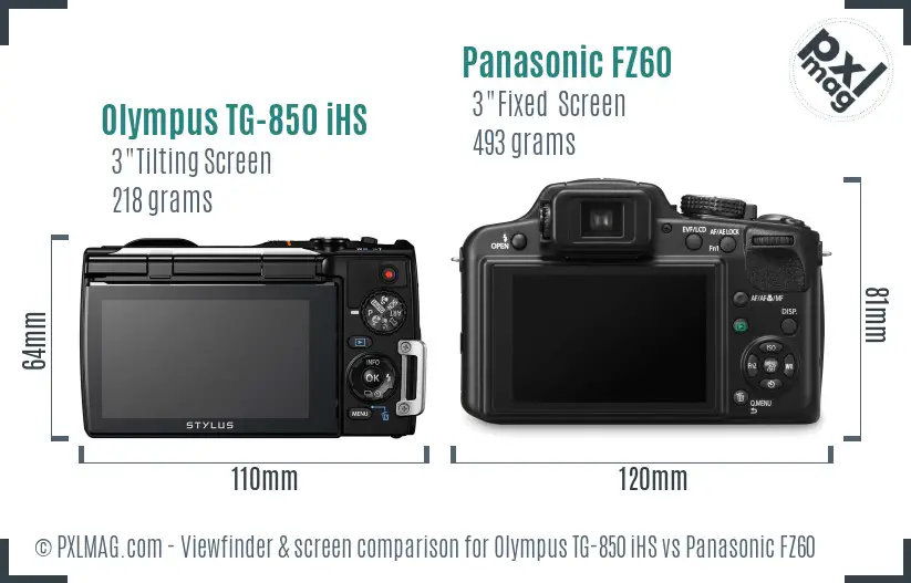 Olympus TG-850 iHS vs Panasonic FZ60 Screen and Viewfinder comparison