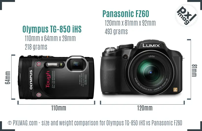 Olympus TG-850 iHS vs Panasonic FZ60 size comparison