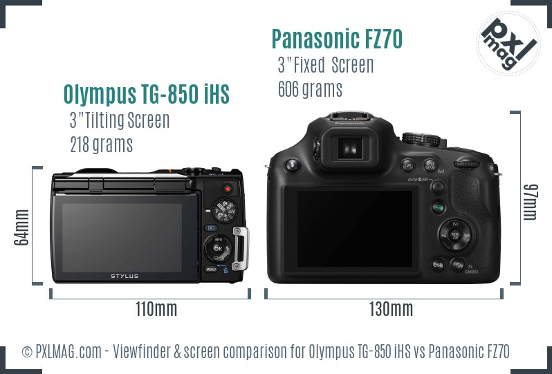 Olympus TG-850 iHS vs Panasonic FZ70 Screen and Viewfinder comparison