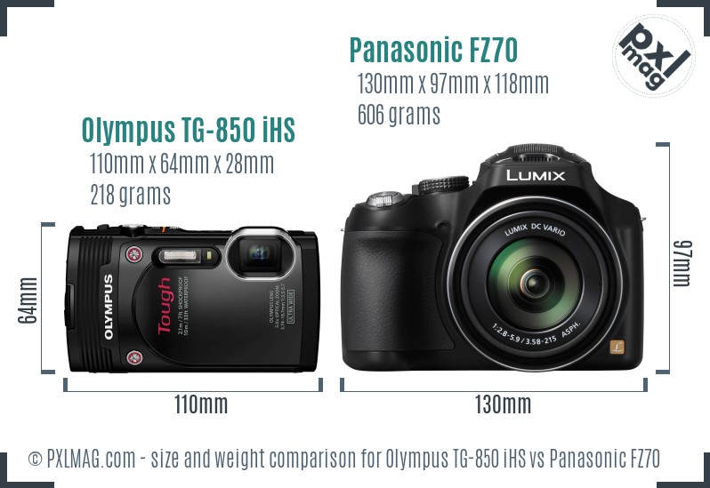 Olympus TG-850 iHS vs Panasonic FZ70 size comparison
