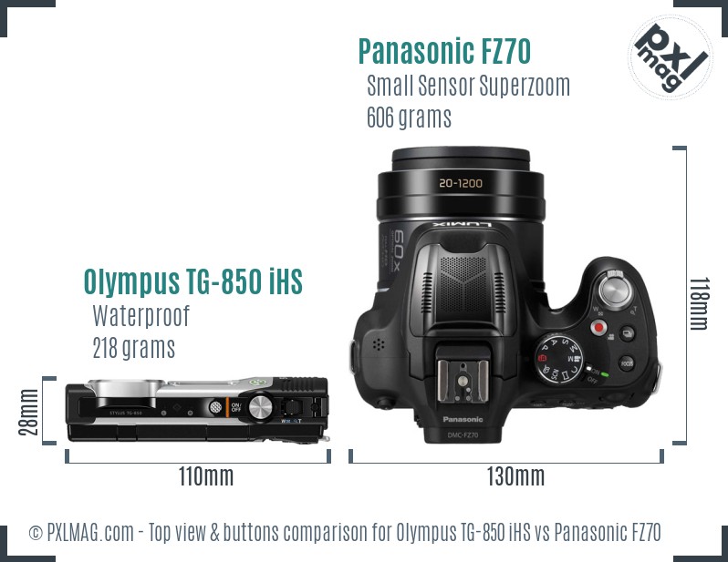 Olympus TG-850 iHS vs Panasonic FZ70 top view buttons comparison