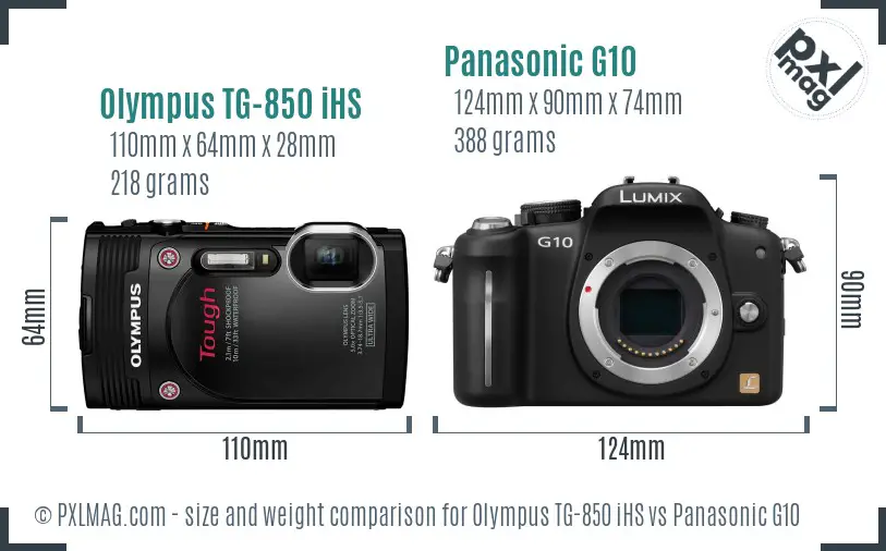 Olympus TG-850 iHS vs Panasonic G10 size comparison