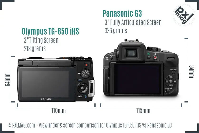 Olympus TG-850 iHS vs Panasonic G3 Screen and Viewfinder comparison