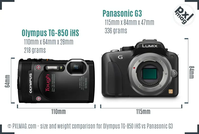 Olympus TG-850 iHS vs Panasonic G3 size comparison