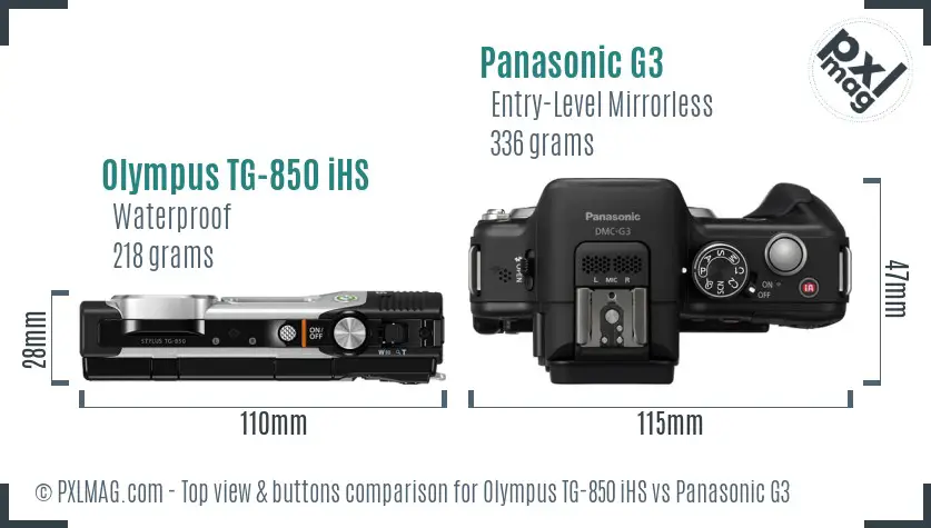 Olympus TG-850 iHS vs Panasonic G3 top view buttons comparison