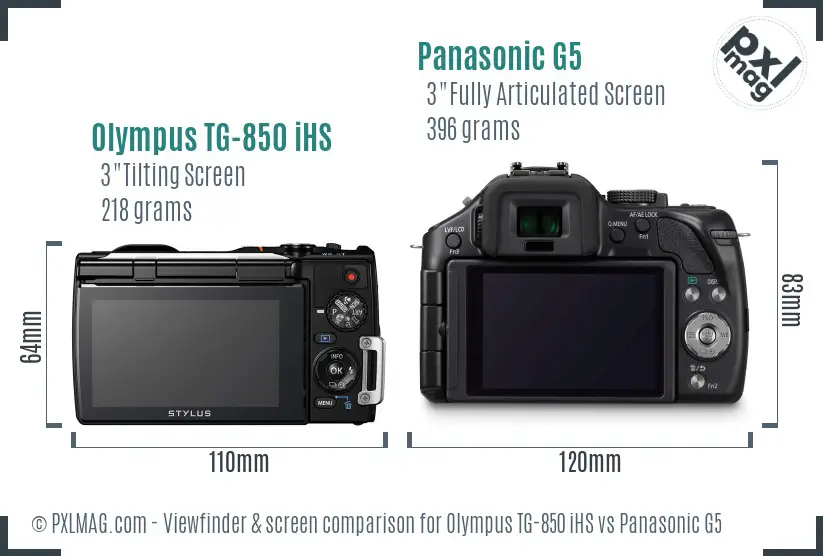 Olympus TG-850 iHS vs Panasonic G5 Screen and Viewfinder comparison