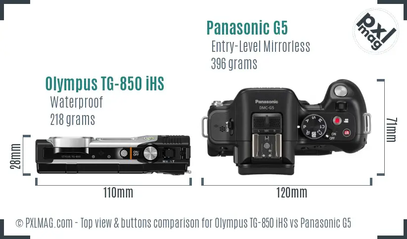 Olympus TG-850 iHS vs Panasonic G5 top view buttons comparison