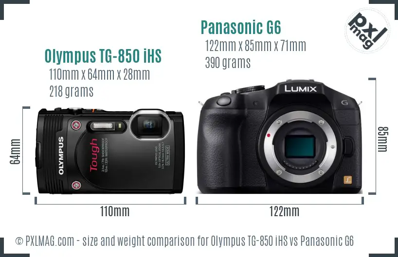 Olympus TG-850 iHS vs Panasonic G6 size comparison