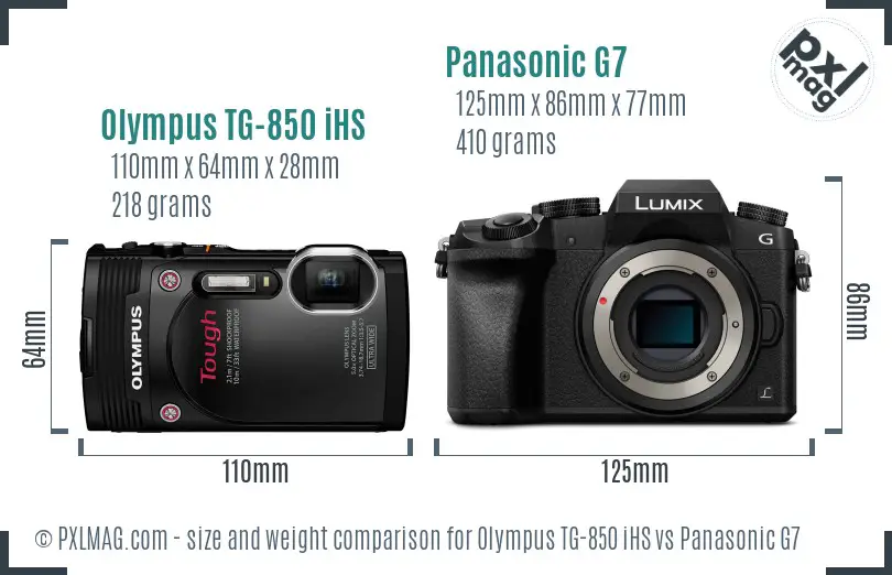 Olympus TG-850 iHS vs Panasonic G7 size comparison