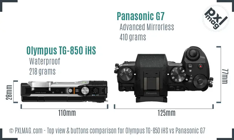 Olympus TG-850 iHS vs Panasonic G7 top view buttons comparison