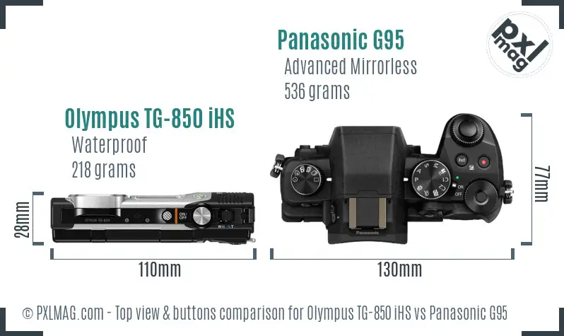Olympus TG-850 iHS vs Panasonic G95 top view buttons comparison Olympus TG-850 iHS vs Panasonic G95 top view buttons comparison