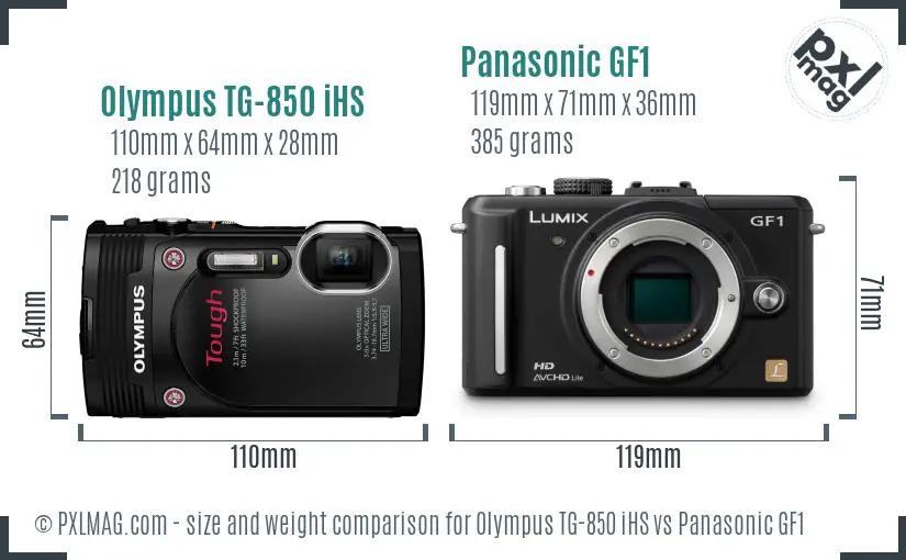 Olympus TG-850 iHS vs Panasonic GF1 size comparison