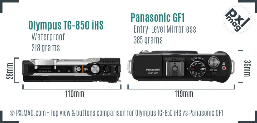 Olympus TG-850 iHS vs Panasonic GF1 top view buttons comparison