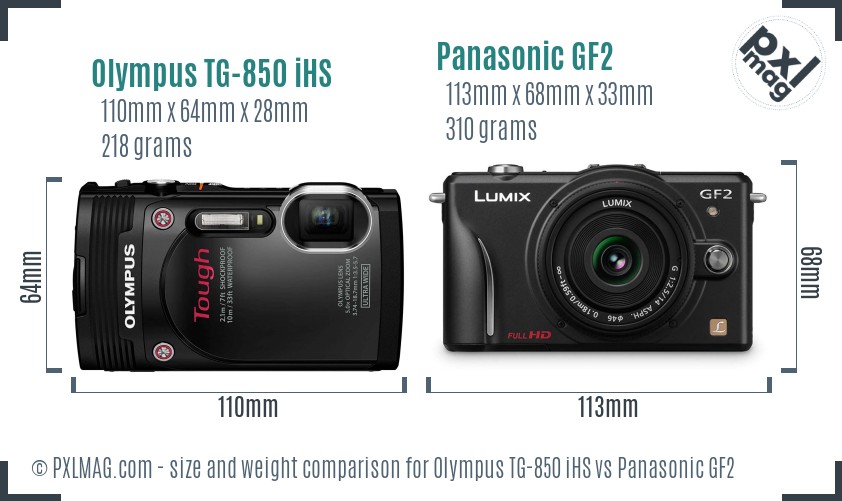 Olympus TG-850 iHS vs Panasonic GF2 size comparison Olympus TG-850 iHS vs Panasonic GF2 size comparison