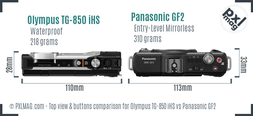Olympus TG-850 iHS vs Panasonic GF2 top view buttons comparison
