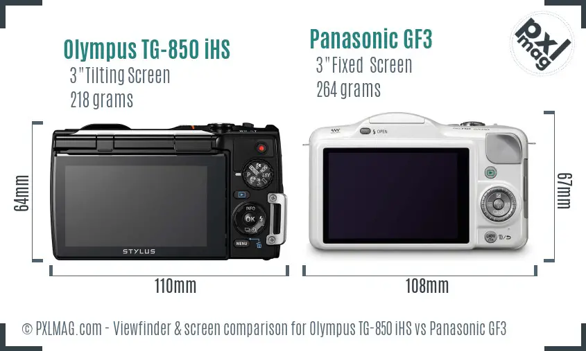 Olympus TG-850 iHS vs Panasonic GF3 Screen and Viewfinder comparison