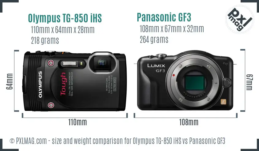 Olympus TG-850 iHS vs Panasonic GF3 size comparison