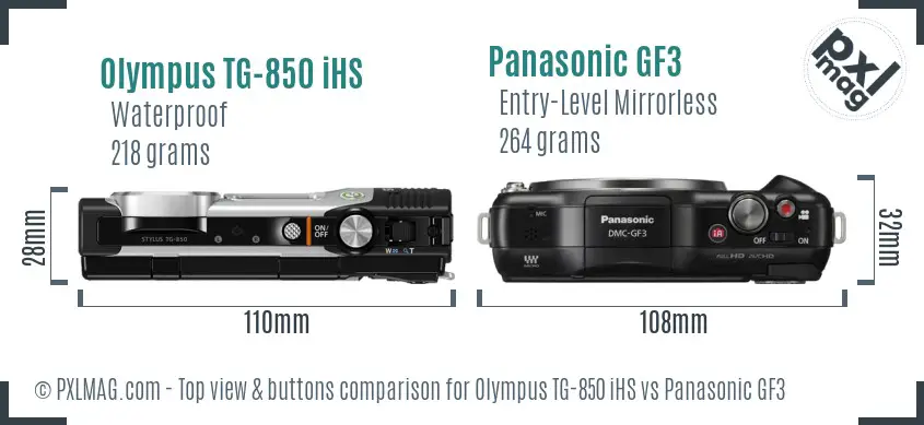 Olympus TG-850 iHS vs Panasonic GF3 top view buttons comparison