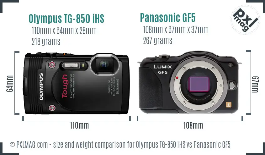 Olympus TG-850 iHS vs Panasonic GF5 size comparison Olympus TG-850 iHS vs Panasonic GF5 size comparison