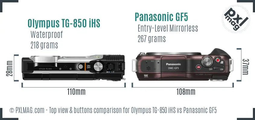 Olympus TG-850 iHS vs Panasonic GF5 top view buttons comparison Olympus TG-850 iHS vs Panasonic GF5 top view buttons comparison