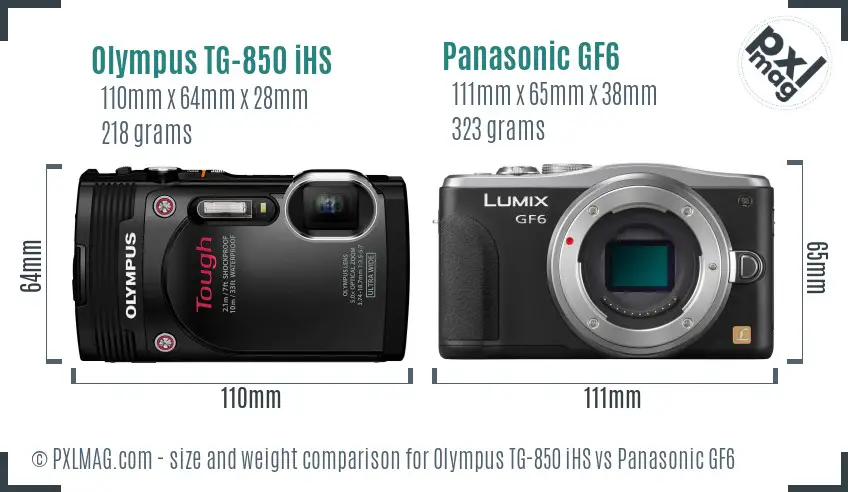 Olympus TG-850 iHS vs Panasonic GF6 size comparison