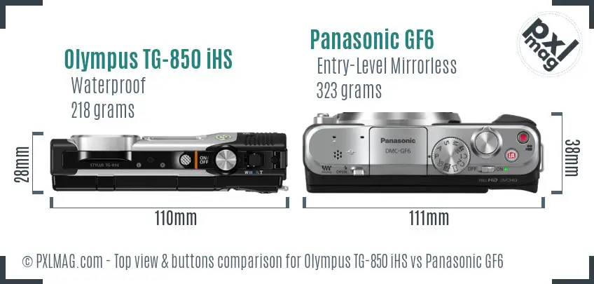 Olympus TG-850 iHS vs Panasonic GF6 top view buttons comparison