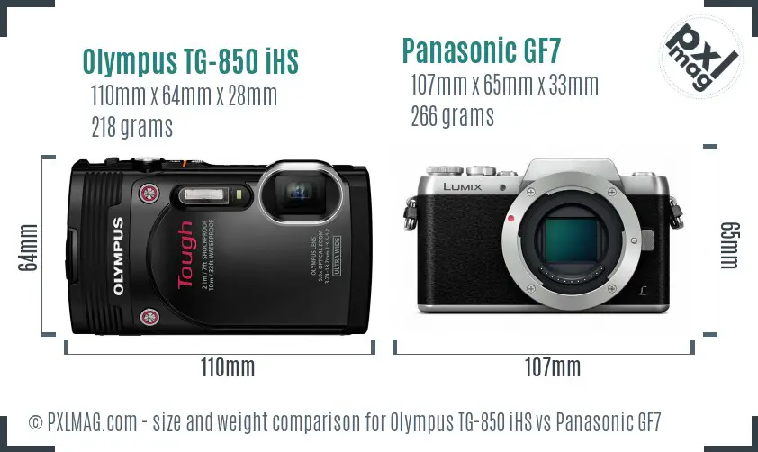 Olympus TG-850 iHS vs Panasonic GF7 size comparison