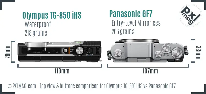 Olympus TG-850 iHS vs Panasonic GF7 top view buttons comparison